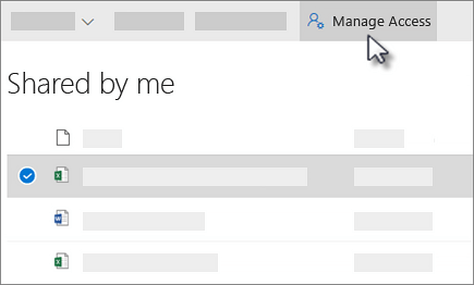 Screenshot of the Manage Access button in the Shared by me view in OneDrive for Business